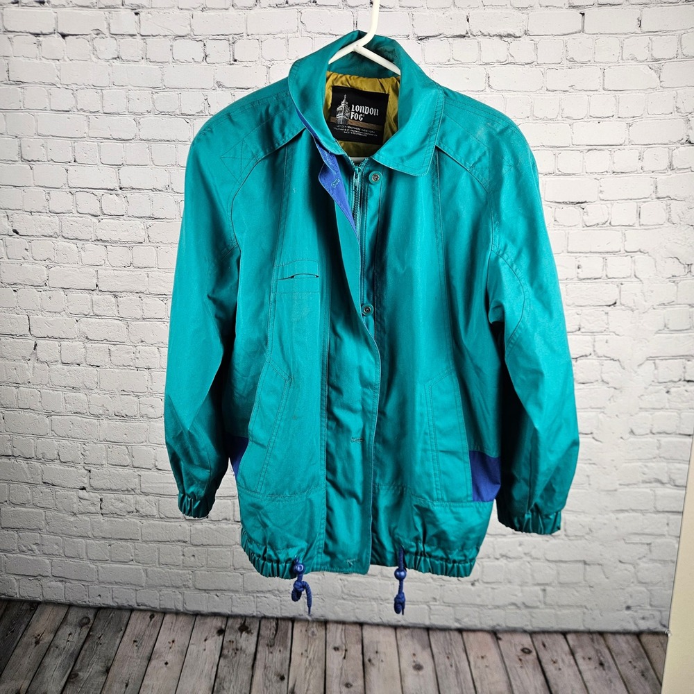 Vintage London Fog Windbreaker Jacket Teal Purple Yellow XS Full Zip Lightweight